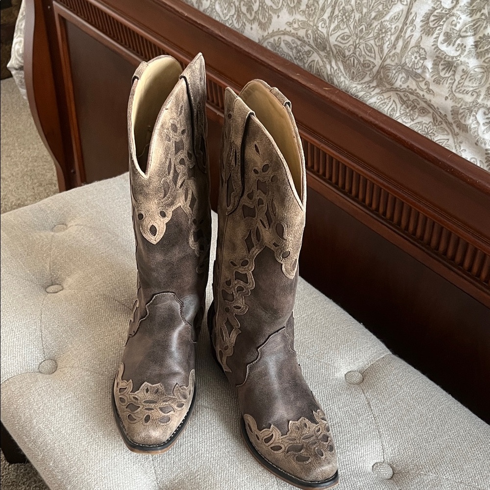 Roper Brown Cutout Western Boots - Picture 2 of 4